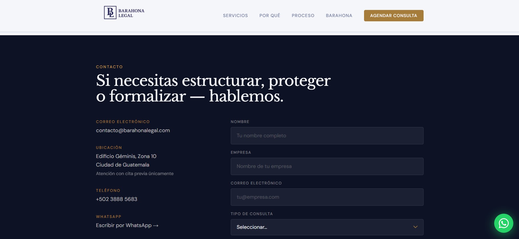 Barahona Legal — Contacto